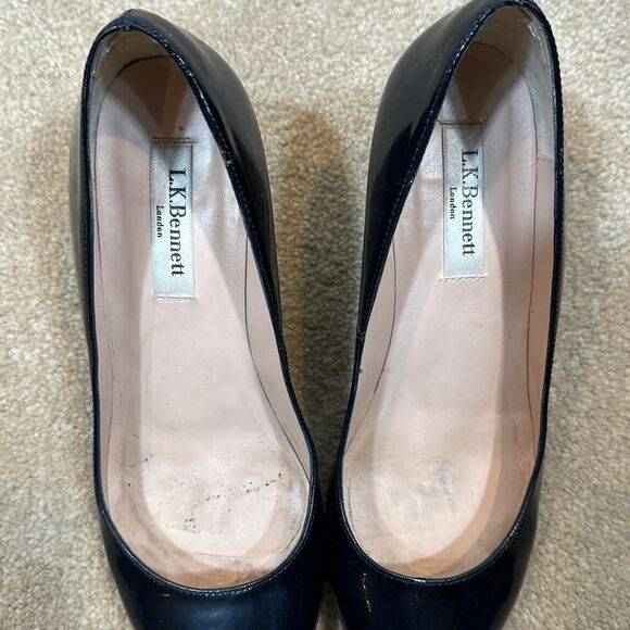 L.K. Bennett London Women Edee Open Peep Toe Wedge Patent Navy Blue Size 38 / 7 - Picture 3 of 10